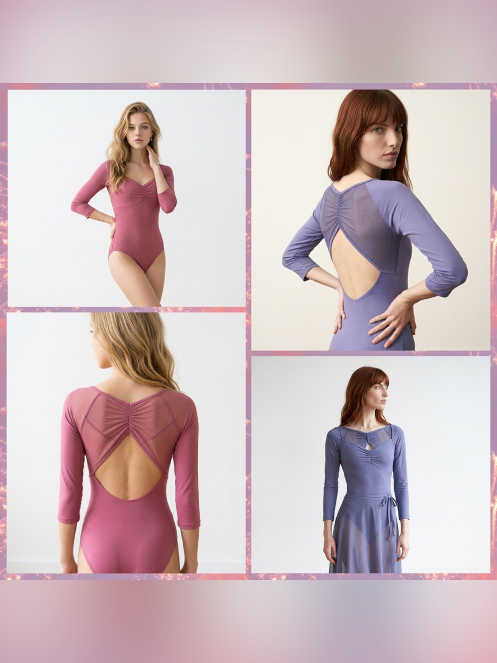 Bundle of 2 Mirella Dusty Rose & Lavender Long Sleeve Adult Ballet Leotards